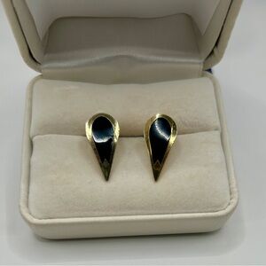 Vintage Laura Burch Viola Gold and Black Enamel Teardrop Earrings
